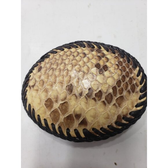 Set Of 3 Vintage Leather Snakeskin Oval Shaped Solid Brass Belt Buckles - Picture 2 of 10